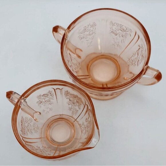 Vintage Federal Glass Pink Sharon Cabbage Rose Sugar & Creamer Depression Glass - Picture 2 of 8